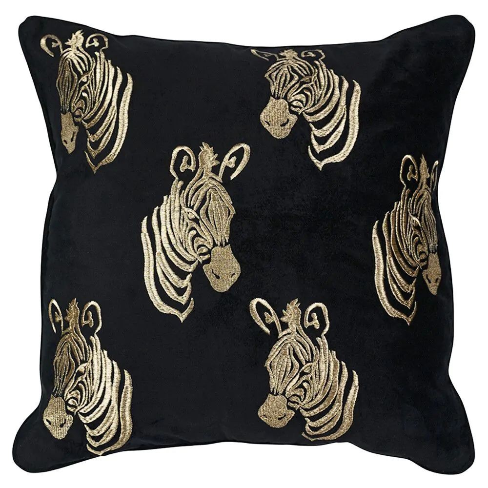Černý sametový polštář se zlatými zebrami - 45*45*16cm Mars & More