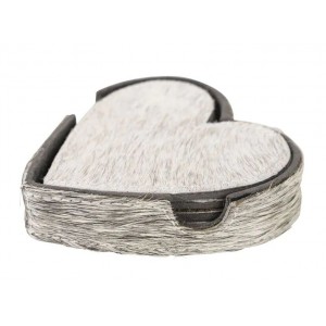 Sada 4ks kožených podtácků ve tvaru srdce Heart grey - 13*13*3 cm