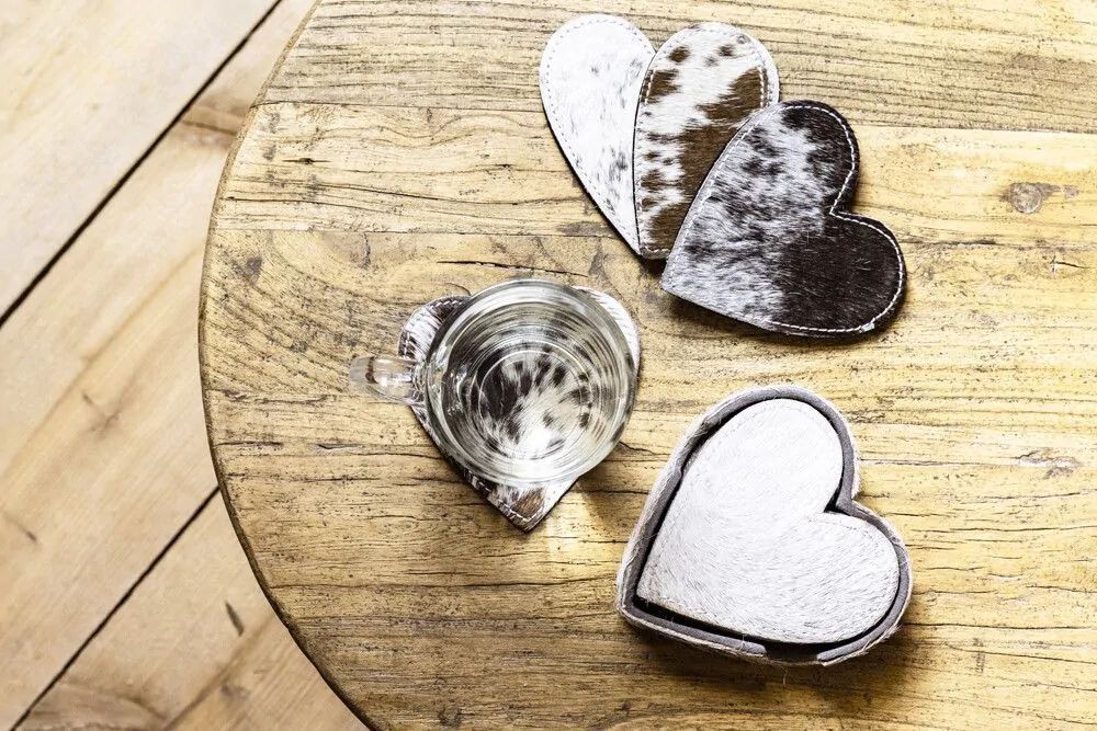 Sada 4ks kožených podtácků ve tvaru srdce Heart black - 13*13*3 cm