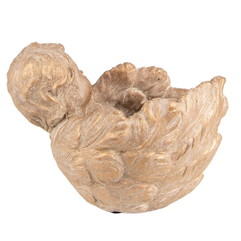 Zlato-hnědý antik obal na květináč Anděl s křídly - 16*13*12 cm