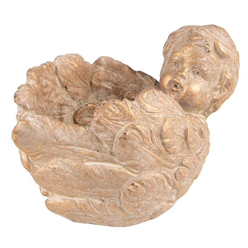 Zlato-hnědý antik obal na květináč Anděl s křídly - 16*13*12 cm Clayre & Eef