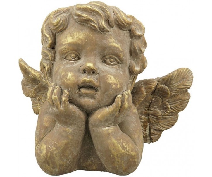 Bronzovo - hnědý antik květináč Anděl s křídly - 21*16*10 cm