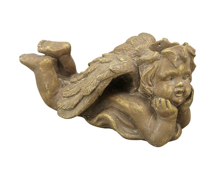 Bronzovo - hnědý antik květináč ležící Anděl - 30*16*15 cm