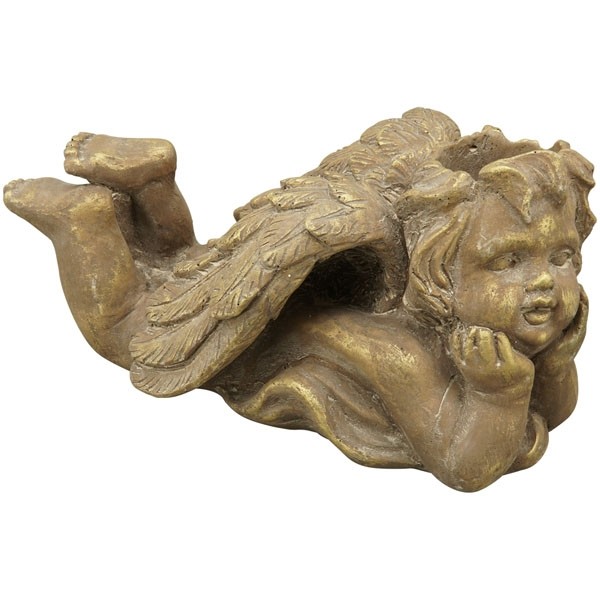 Bronzovo - hnědý antik květináč ležící Anděl - 37*20*18 cm