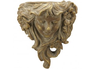 Bronzovo - hnědý antik nástěnný květináč dívka Bronie - 26*21*11 cm