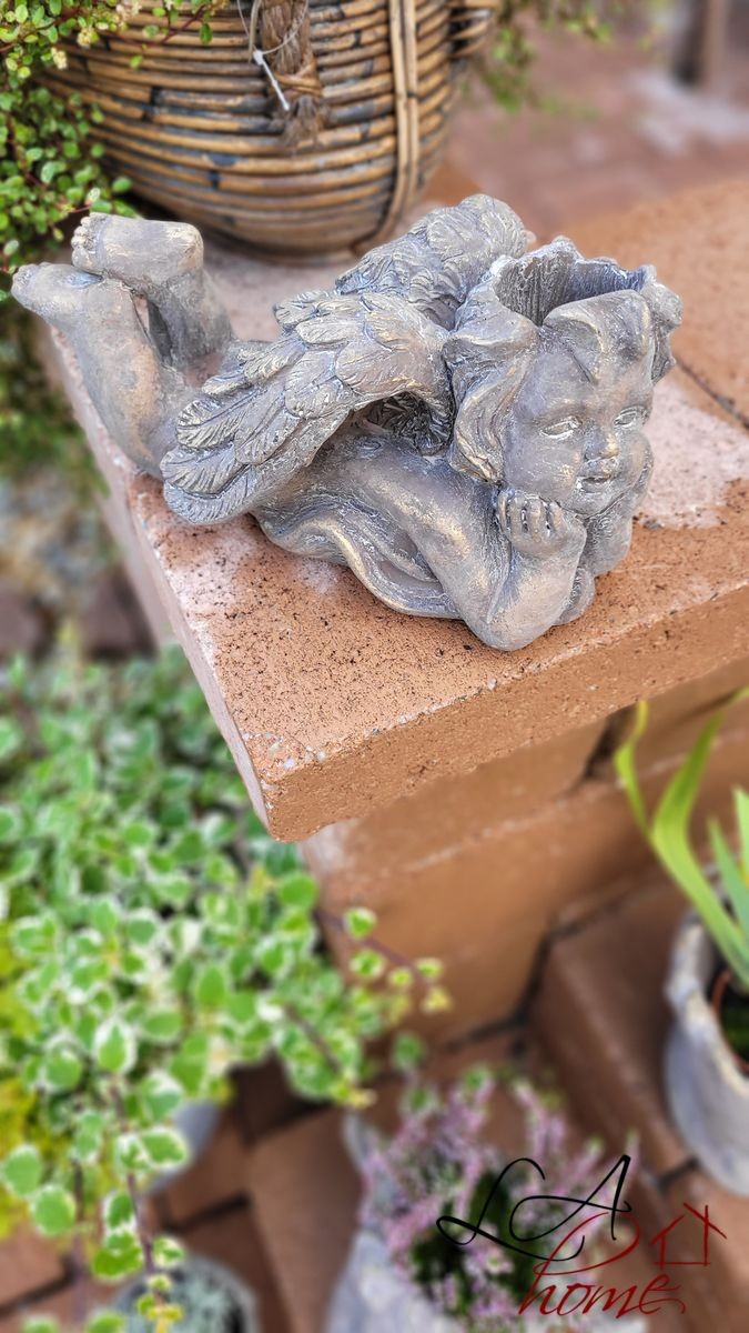 Bronzovo - hnědý antik květináč ležící Anděl - 30*16*15 cm