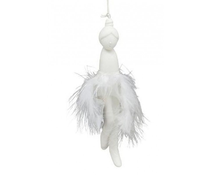 Závěsná ozdoba andílek s bílými peříčky Lilian - 4,5*4*20 cm