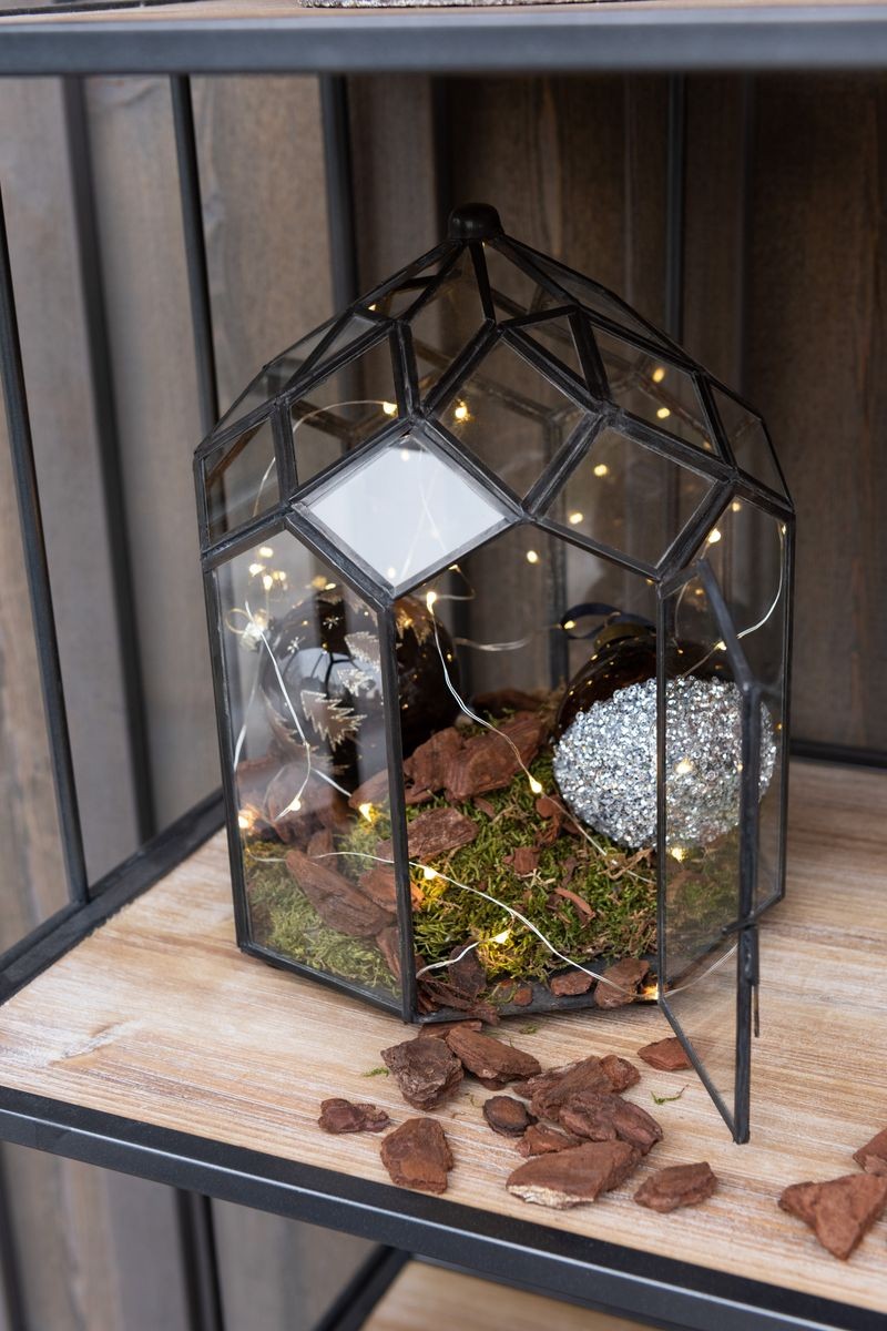 Černý kovový domácí skleník Terrarium - 25*25*38 cm