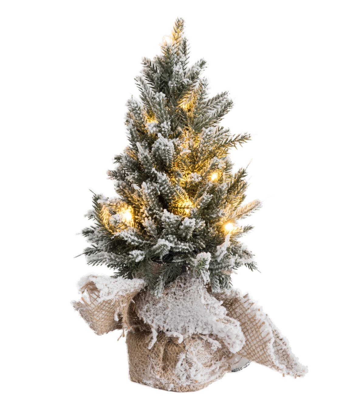 Zasněžený vánoční stromek v jutě se světýlky - Ø 14*30cm 87306