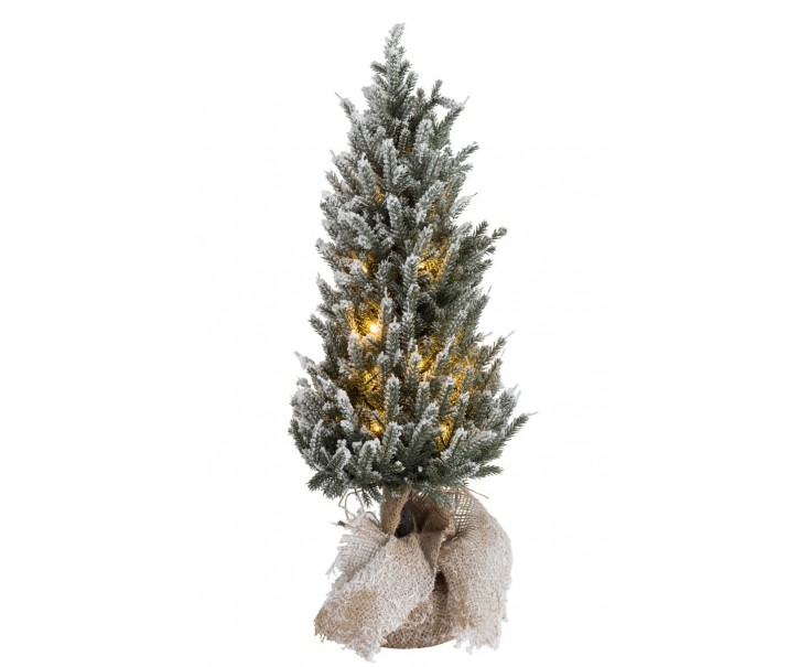Zasněžený vánoční stromek v jutě se světýlky - Ø 20*60cm