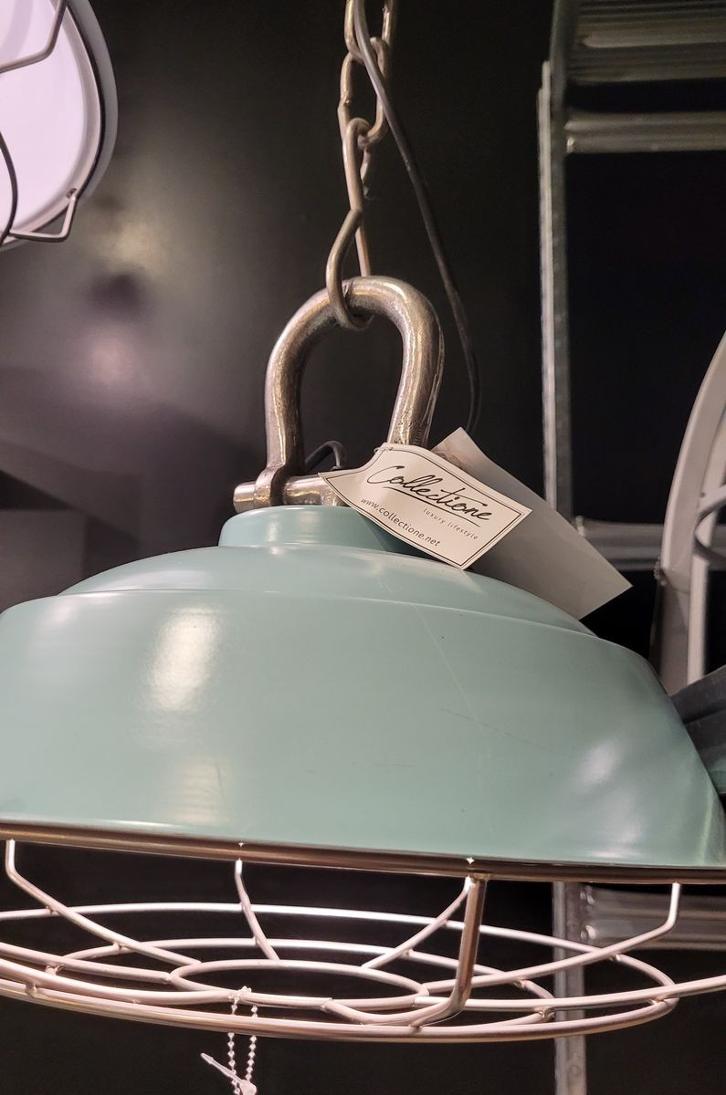Zelené závěsné kovové světlo Milan vintage green - Ø 44*36 cm