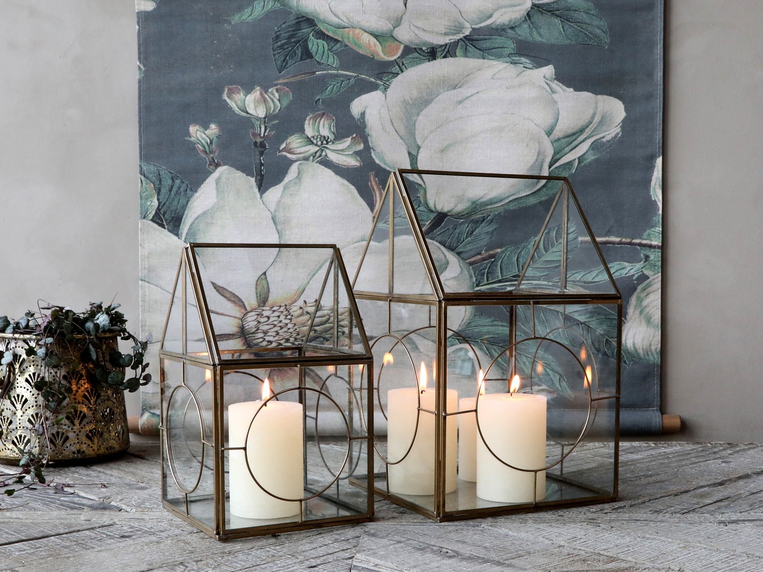 Bronzová antik kovová lucerna Candle house - 20*20*33cm