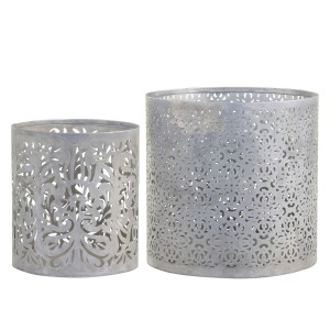 Set 2ks zinkový antik svícen/lucerna na širokou svíčku - Ø 15*15cm