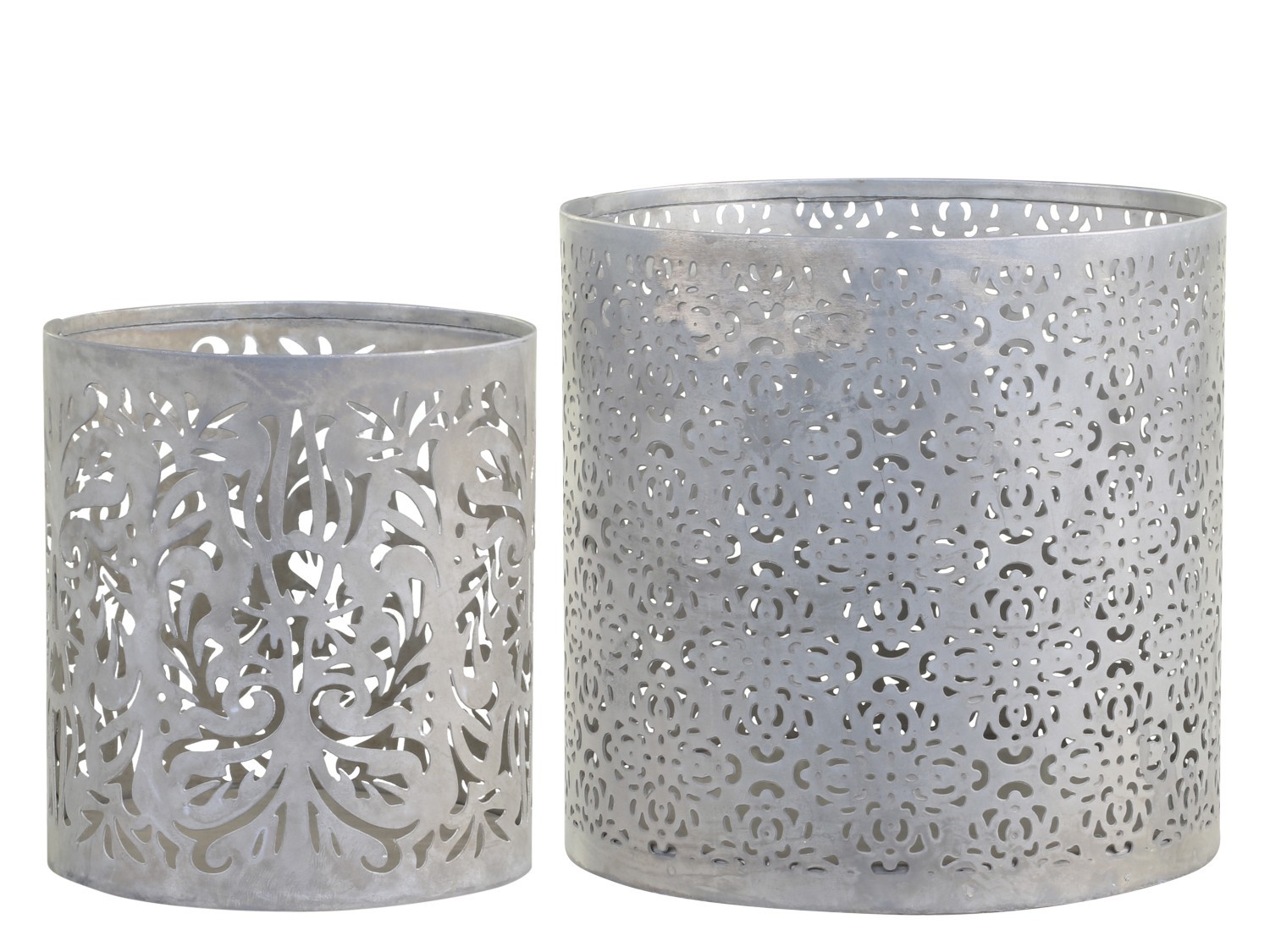 Set 2ks zinkový antik svícen/lucerna na širokou svíčku - Ø 15*15cm