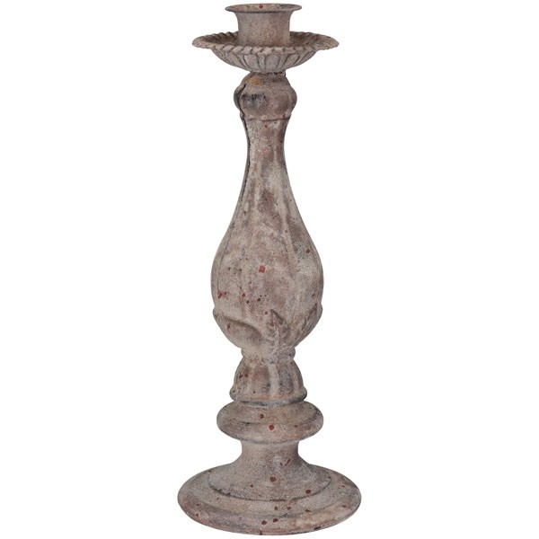 Šedý antik kovový svícen ArtFerro na úzkou svíčku - Ø 12,5*33cm 