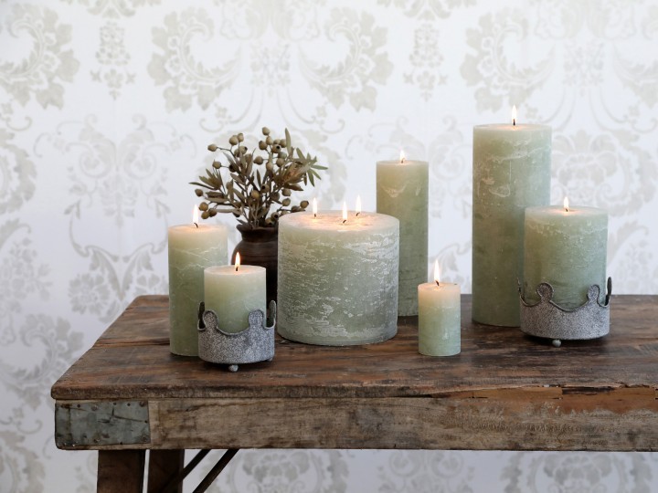 Zelená široká svíčka Rustic pillar verte - Ø 5*8cm