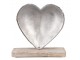 Dekorace stříbrné antik kovové srdce na dřevěném podstavci - 13*5*13cm