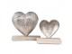 Dekorace stříbrné antik kovové srdce na dřevěném podstavci - 13*5*13cm