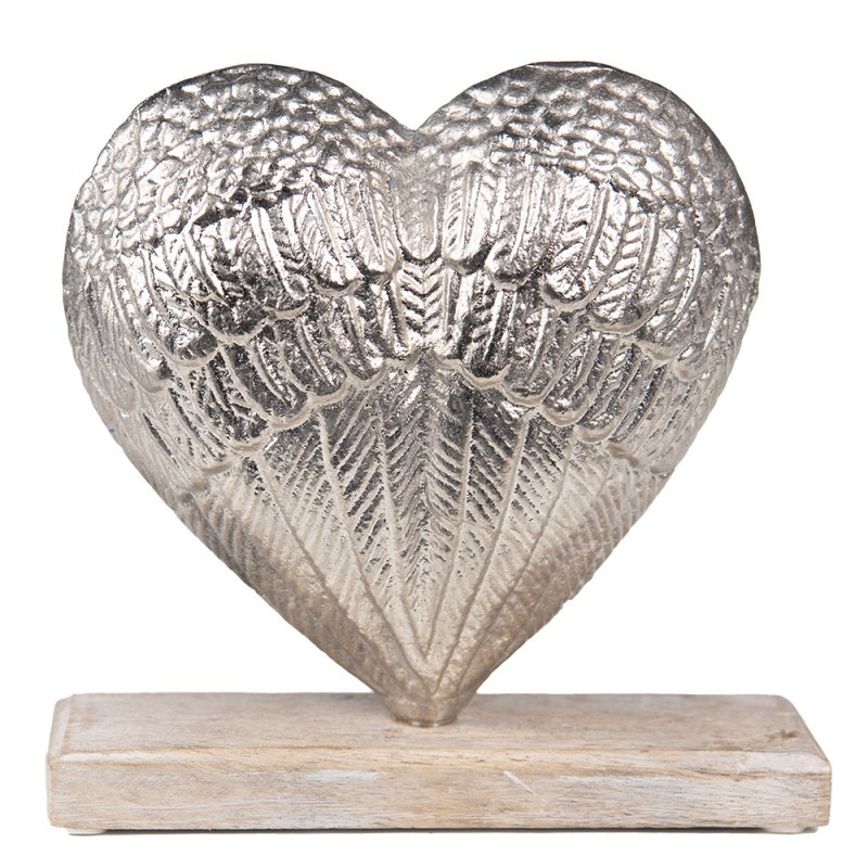 Dekorace stříbrné antik kovové srdce na dřevěném podstavci  - 13*5*13cm Clayre & Eef