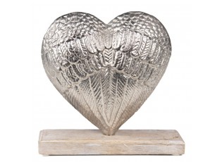 Dekorace stříbrné antik kovové srdce na dřevěném podstavci  - 17*5*17cm