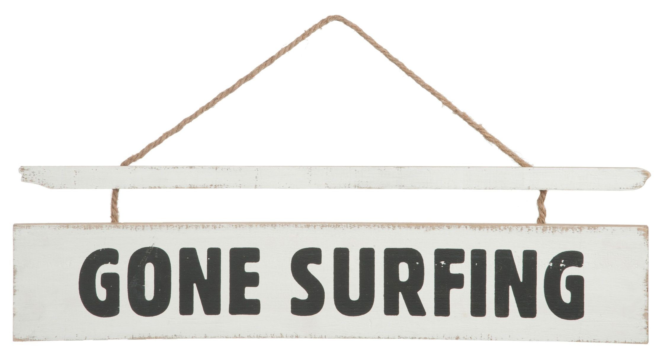 Bílá závěsná dřevěná cedule Gone Surfing - 70*2*20 cm 82749