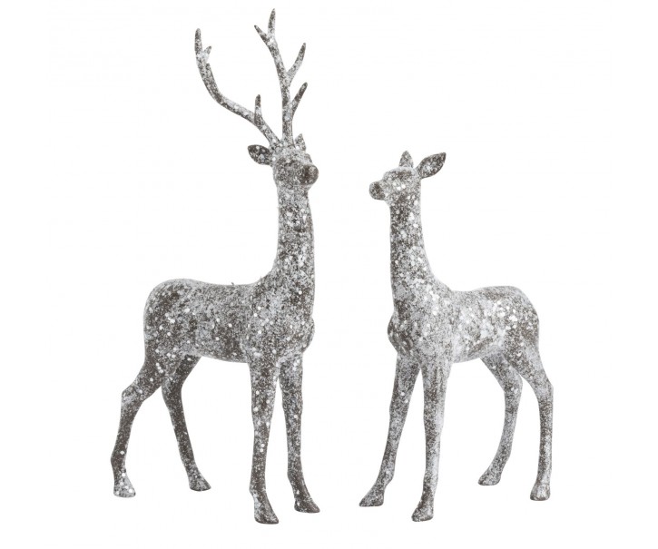 2ks dekorativní soška jelena a laň s glitry - 16*7*37 cm