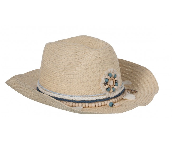 Slaměný klobouk s korálky a třapci - 35*35*15cm