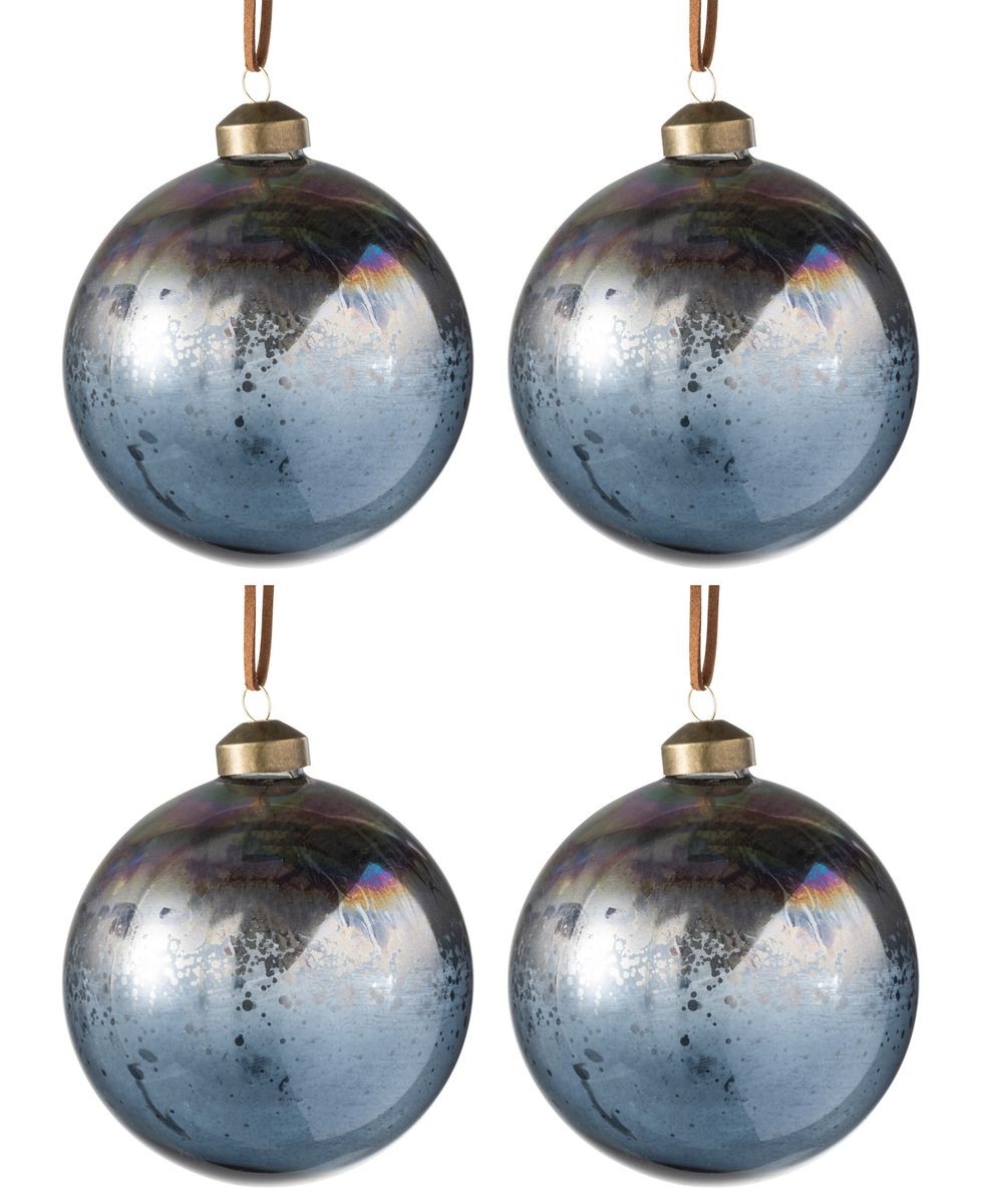Sada 4ks modro-stříbrná antik skleněná ozdoba koule - Ø 10 cm J-Line by Jolipa