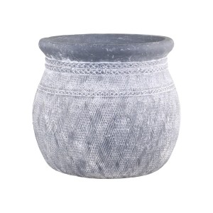 Šedý antik cementový obal na květináč se vzorem Cholet - Ø 21*19cm