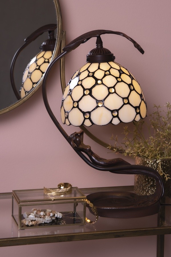 Krémová stolní lampa Tiffany Millie - 28*20*41 cm E14/max 1*25W