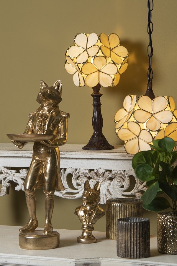 Béžová stolní lampa Tiffany Bloom - 21*21*38 cm E14/max 1*25W