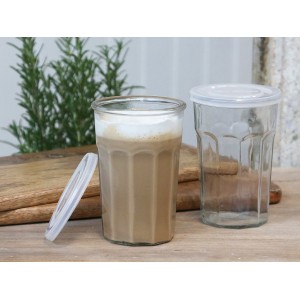Sklenička s dekorem a víčkem French glass - Ø9,5*14 cm / 0,5l