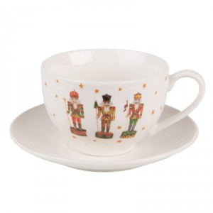 Porcelánový šálek s podšálkem s Louskáčky Happy Little Christmas - 12*9*6 cm / Ø 14*2 cm / 200 ml