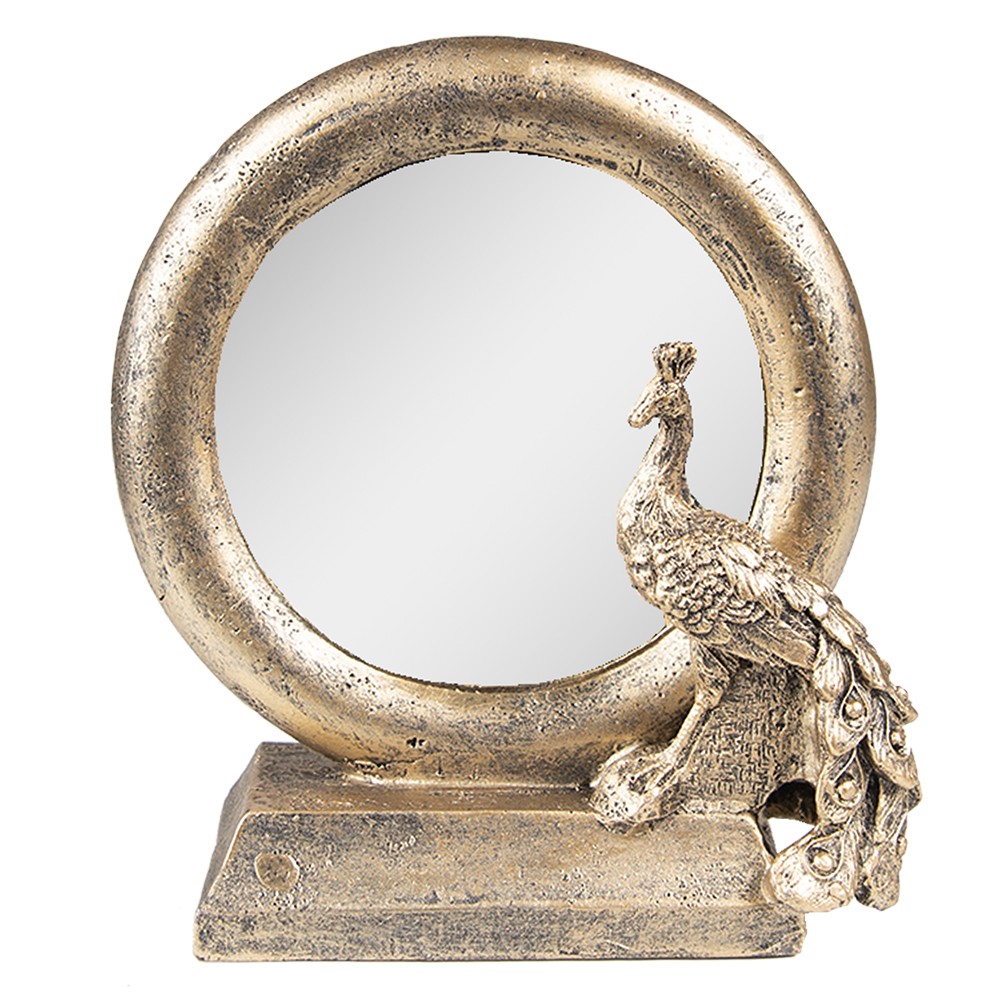 Měděné antik dekorační stolní zrcadlo s pávem - 15*7*16 cm 62S276