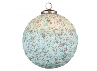 Béžovo-tyrkysová vánoční skleněná ozdoba koule XL - Ø 15*15 cm