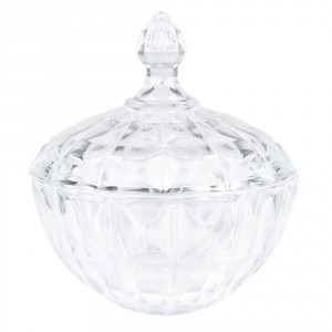 Transparentní skleněná miska dóza na cukrovinky s víkem - Ø 16*19 cm