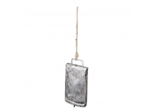 Šedý antik plechový zvonek na laně - 8*3*14 cm