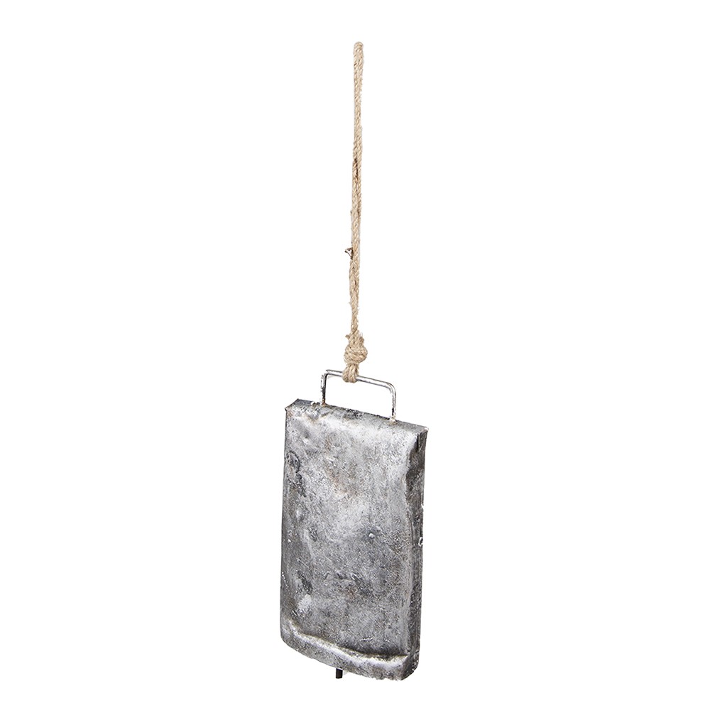Šedý antik plechový zvonek na laně - 8*3*14 cm