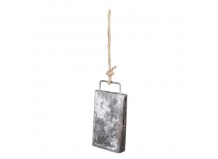 Šedý antik plechový zvonek na laně - 10*4*19 cm