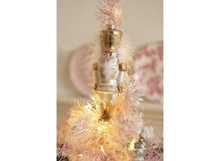 Vánoční ozdoba bílo-zlatý závěsný Louskáček  - 4*5*16 cm
