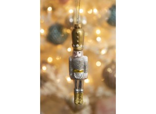 Vánoční ozdoba Louskáček ve stříbrném obleku - 4*4*17 cm
