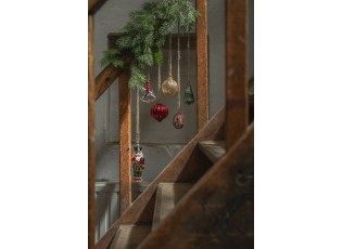Závěsná vánoční ozdoba Louskáček v červeném na houpacím koníkovi - 7*2*10 cm