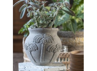 Šedý cementový květináč Palmy - Ø 15*14 cm