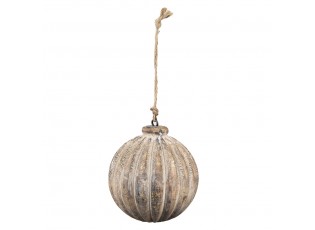 Hnědá antik dřevěná závěsná dekorace koule - Ø 13*13 cm