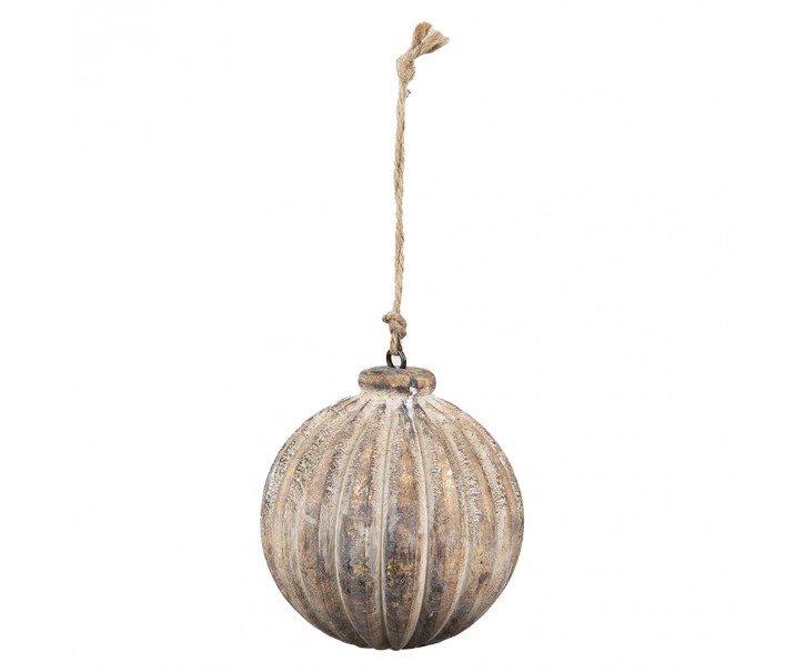Hnědá antik dřevěná závěsná dekorace koule - Ø 13*13 cm