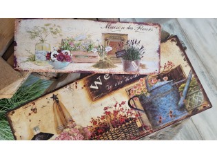 Béžová antik nástěnná kovová cedule Maison des Fleurs - 36*13cm