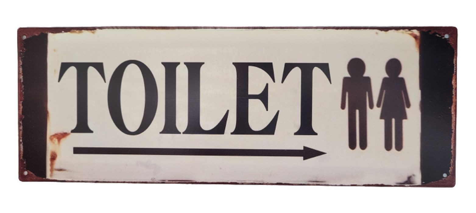 Levně Béžová antik nástěnná kovová cedule Toilet - 36*13cm 8PL-994813361111