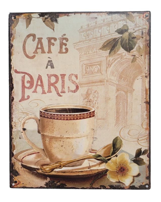 Levně Nástěnná kovová cedule Café a Paris - 20*25 cm 8PL-28820251111