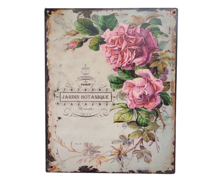 Nástěnná kovová cedule s růžemi Jardin Botanique - 20*25 cm