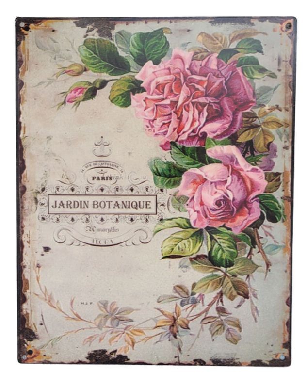 Levně Nástěnná kovová cedule s růžemi Jardin Botanique - 20*25 cm 8PL-513820251111